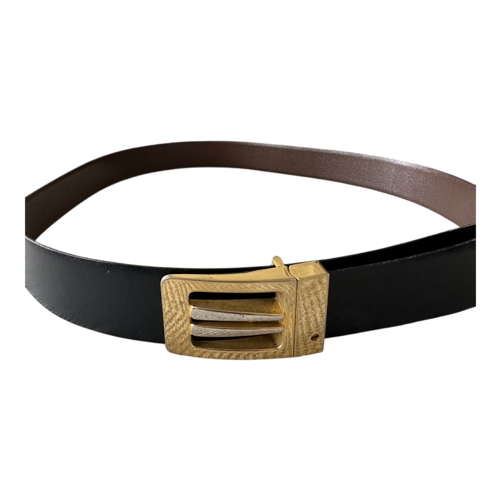 Elegant Black and Brown Men's Belt with Gold and silver toned Buckle